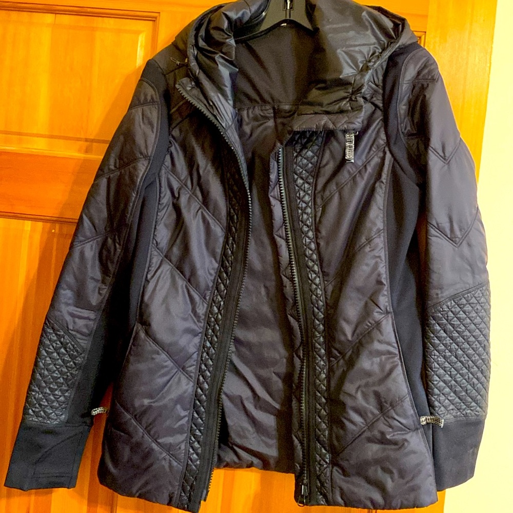 Athleta Black Hooded Primaloft Jacket long. As new